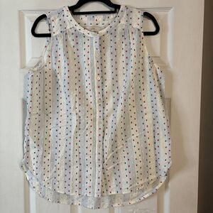 LOFT Women’s Button Up White with Colorful Embroidered Dots Size M